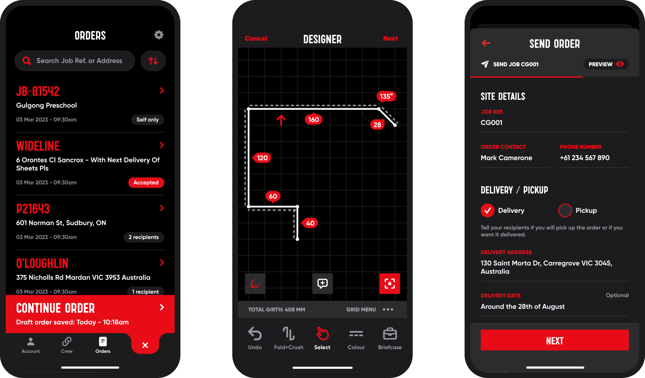 Screenshots of the Flash It app showing showing the order generation flow