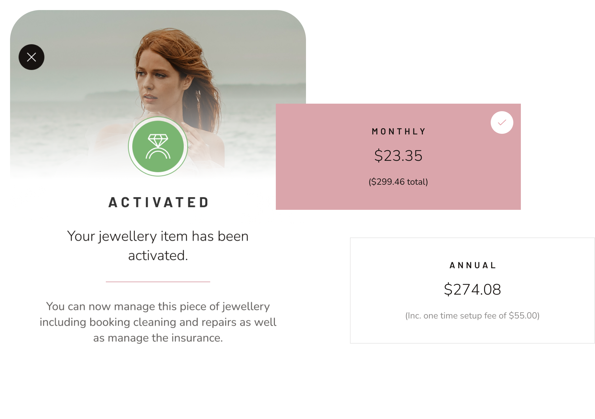 Screenshots and graphics of the Simon Curwood Jewellers app