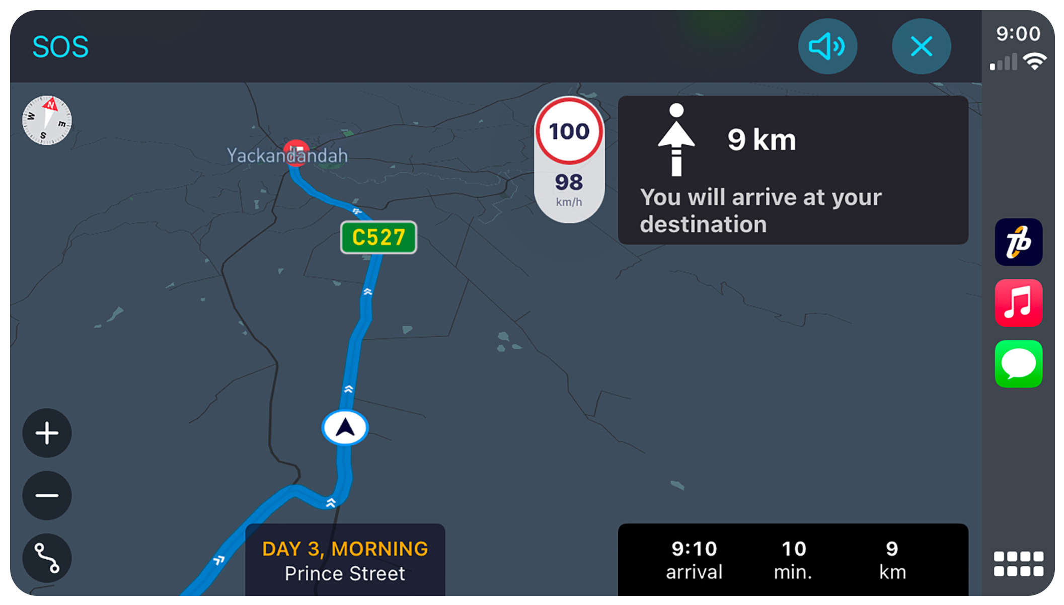 Screenshot of the Tourboss app running in Apple CarPlay